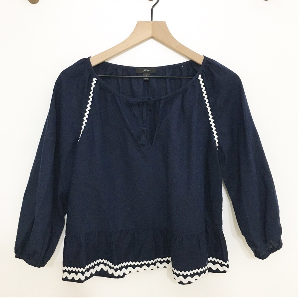 J. Crew Navy with White Trim Shorter Style Top